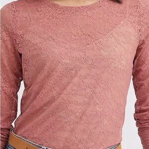 NWT $55 Loft Lace Long Sleeve Top in adobe rose large